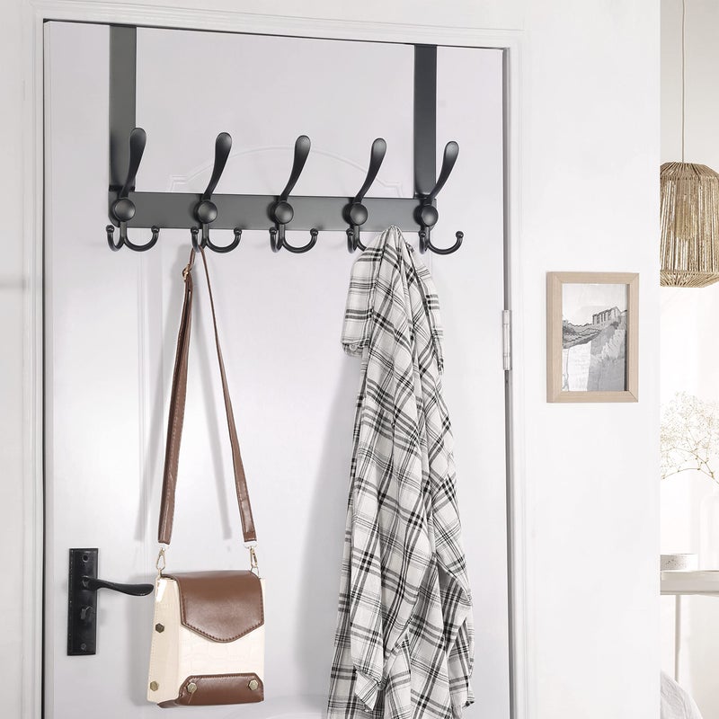 Dseap Over The Door Hook Hanger - Fits 1 3/8" to 1 3/4" Standard Doors | 5 Tri Hooks Heavy Duty Towel/Coat Rack | Door Organizer for Clothes, Jackets, Hats, Towels, Black - Image 5